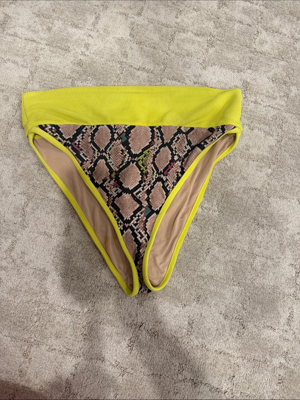 Beach Riot Neon Yellow Foldover Bikini Bottom with Snake Print